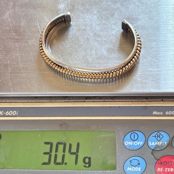 VTG 12k Gold Filled Sterling Silver 925 Open Cuff Bracelet Size 7.5" Fit - Picture 11 of 11